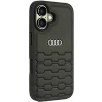 Audi Handyhülle iPhone 16 Kunstleder schwarz Logo Metall 6,1 Zoll, Kantenschutz