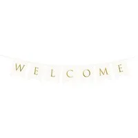 partydeco Wimpelkette, Herzlich Willkommen Girlande "Welcome" 15x95cm weiß / gold