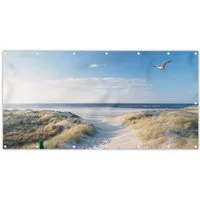 MuchoWow Balkonsichtschutz Düne - Möwe - Strand - Meer - Sonne (1-St) Balkon Sichtschutz 90x200, Windschutz für Zaun PVC, 200x90 cm