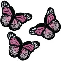 maDDma Aufnäher 3 Schmetterling Aufbügler bestickt Farb-/ Größenwahl, Polyester, Polyethylen Schicht, 46 x 78 mm rosa