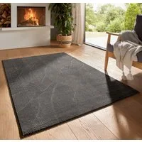 TaraCarpet Teppich TaraCarpet Homestyle 391 Blätter, rechteckig, Höhe: 10 mm, Felloptik hoch-tief weich waschbar floral anthrazit 50x80