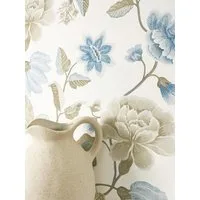 Newroom Vliestapete Viane Blue Tapete Blumentapete Blumen,Rosen,Blätter, Weiß Tapete Floral Blumen - Blumentapete Floral Blau Beige Romantisch 3D Optik Rosen Blätter für Wohnzimmer Schlafzimmer Küche, Rosentapete
