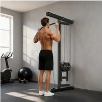 SPORTNOW Kraftstation inkl. Latzugstange Seilzug, bis 120kg Belastbar, 0 Gewichtsblöcke (Latzugstation Verstellbar zur Wandmontage, 1-tlg., Latzugturm), für Zuhause