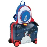 COSTWAY Kinderkoffer 12"+18" Kindertrolley, zum sitzen, mit 4 Rollen & Rucksack