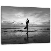 Pixxprint Leinwandbild Yoga am Strand Kunst B&W, Yoga am Strand Kunst B&W (1 St), Leinwandbild fertig bespannt, inkl. Zackenaufhänger