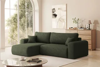 Ecksofa Schlafsofa FLORA Stoff Verita Dunkelgrün Ottomane Links