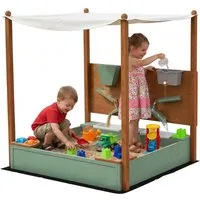 AIYAPLAY Sandkasten mit Sitzfläche, 2 Behältern, Sand- und Wasserspielzeug, Eimer, (Sandkiste aus Holz, 1-tlg., 116 x 112,5 cm Sandbox mit Dach), für 3-6 Jahre Kinder Grün