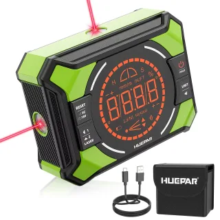 Huepar AG2L Digital Angle Gauge 3-in-1 Laser Level High Precision ±0.1° Magnetic Base Backlit LCD 650mAh Battery IP54 Wa