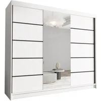 Sofnet Kleiderschrank Davos VI (mit Spiegel, Schiebetüren und Kleiderstange) Schwebetürenschrank mit 3 Türen, Schiebetürenschrank - 250x215x58 cm
