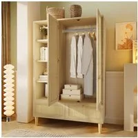 BlingBin Kleiderschrank Schlafzimmerschrank, Garderobenschrank (Kleiderschrank in heller Eiche mit Rattan & Bogenform, 1-St., mit Kleiderstange, 2 Schubladen, MDF & Massivholz, 180 cm hoch) Stauraum für Kleidung, Accessoires & Schuhe