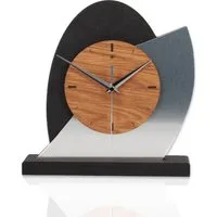 Kreative Feder Standuhr Designer-Standuhr „Silver Dome“ aus Holz, Tischuhr in modernem Metallic-Look, Funk- o. Quarzuhrwerk, kein Ticken