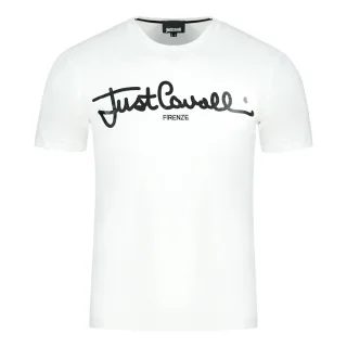 Just Cavalli Logo Unterschrift Weißes T-Shirt