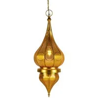 Marrakesch Orient & Mediterran Interior Pendelleuchte Orientalische Hängeleuchte Fayna handgemacht aus Metall in Gold 55 cm, ohne Leuchtmittel, Handarbeit