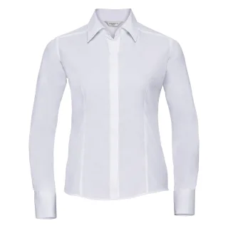 Russell Collection Popelin Bluse / Hemd, Langarm, pflegeleicht, tailliert (Weiß)