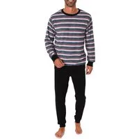 Normann Pyjama Herren Frottee Schlafanzug lang, Pyjama mit feinem Ringel-Muster