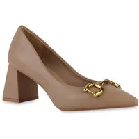 VAN HILL 839877 Pumps Damen Klassische Pumps Blockabsatz Spitze Ketten