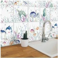 K&L Wall Art Fliesenaufkleber Set selbstklebend Kvilis Delfin Wal Schildkröte Fische