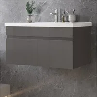 duschspa Waschtisch Unterschrank mit Waschbecken Badmöbel Set, Hochglanz, Softclose, mit Überlaufloch