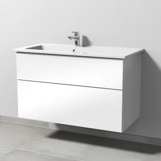 Sanipa 3way Keramik-Set Venticello Keramik-Waschtisch und Unterbau mit 2 Auszügen, Weiß-Glanz SF32578
