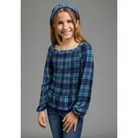 KangaROOS Langarmshirt Kariertes KangaROOS Viskose-Shirt mit Smoke-Partie Weiches Viskoseshirt mit Puffärmeln, kariert, gesmokter Rumpfabschluss