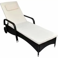 vidaXL Gartenliege Sonnenliege mit Polster & Rollen Poly Rattan Schwarz, 1 St.