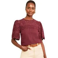 Love & Roses Kurzarmbluse Love & Roses Bluse mit Lochstickerei, Kurzgröße (1-tlg)