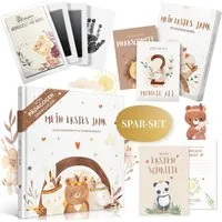 Eulentaler Tagebuch I Babyalbum Geschenkset 3in1 I Album, Meilensteinkarten & Abdruckset, für das erste Jahr, von Pädagogen gestaltet