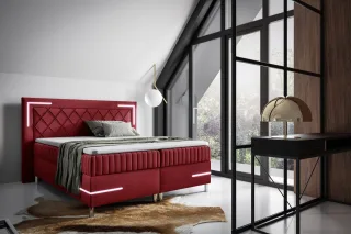Boxspringbett Schlafzimmerbett 160x200cm AMORE Nr.3 Rot inkl. LED-Beleuchtung