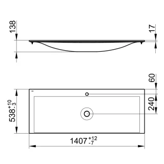 Keuco Keramikwaschtisch Edition 11 31160, B: 1405, H: 17, T: 538 mm, mit Oberflächenversiegelung Cle 31160311401