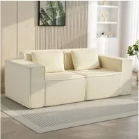 HOMCOM 3-Sitzer weiche Schaumstoffstruktur, breite Armlehnen, 2 Kissen, Couch 1 Teile, für Wohnzimmer, Schlafzimmer, Beige