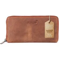 Mercano Geldbörse Damen mit Rundumreißverschluss (inkl. Geschenkbox), 13 Kartenfächer, RFID-Schutz, Vintage-Leder, Großformat (18 × 11 cm)