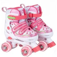 COSTWAY Rollschuhe, Erdbeere Quad Skates mit 4 Größen Verstellbar & LED Rädern