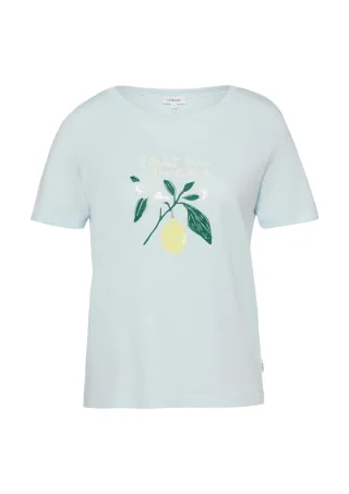 s.Oliver Red Label - Baumwoll-T-Shirt mit Frontprint und Pailletten blau - Gr. - 36