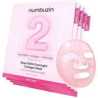 numbuzin Gesichtsmaske No.2 Rose PDRN Overnight Collagen Mask Set – Kollagen Nachtmaske Gesicht mit Peptiden & Rose PDRN – Feuchtigkeit, Elastizität, Korean Glass Skin – 4 Stück