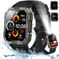 blackview Smartwatch Herren Militär, 30Tage Akkulaufzeit, 2,01" HD Touchscreen Smartwatch (2.01 Zoll, iOS/Android), 2 Armbänder 1 Ladekabel, 900 mAh, Anruffunktion,LEDTaschenlampe/Kompass/SOS,Schrittzähler, IP68