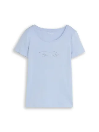 Tom Tailor - T-Shirt mit Glitzer-Logo kentucky blue - Gr. - S