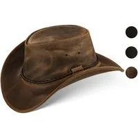 BLACK FOREST FOX Cowboyhut Western Cowboy Rindsleder Hut Herren JERO in 3 Farben Vintage Braun Größe XXL