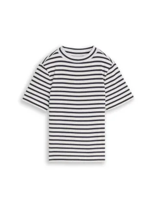 tom tailor kids - Cropped T-Shirt mit Streifenmuster dark blue white thin stripe - Gr. - 140