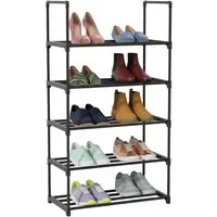 relaxdays Schuhregal Stecksystem Metall, schwarz, 5 Ebenen, 45 cm