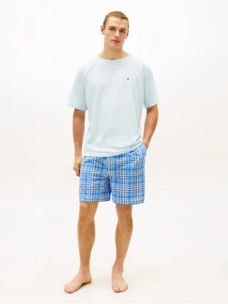 SS WOVEN SHORT PRINT SET Keepsake Blue/Blue Spring Tartan - Gr. - M