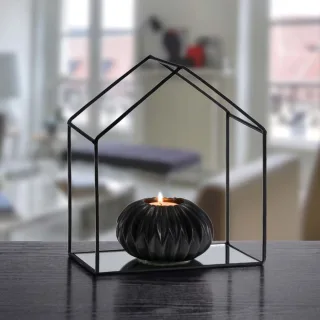 Dekoset Kerzenteller Spiegelboden 21x11cm + 12cm Teelichthalter schwarz