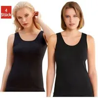DDOnlineShop Unterhemd Damen Tanktop Baumwolle Schwarz – atmungsaktiv, elastisch (Spar-Set, 4-St., 4er Pack) Premium Qualität 2015