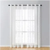 Qelus Gardine 2er Set Bestickt Sheer Voile Vorhänge mit ösen Wohnzimmer Modern, Blumen Durchsichtig Gardinen