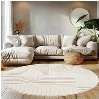 Teppium Hochflor-Teppich Boho-Design, Rund, Höhe: 20 mm, Teppich Wohnzimmer Boho Design 3D Optik Skandinavische Stil