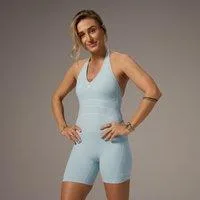 MP X Tatiana Shorts-All-In-One mit kontrastierendem Neckholder-Ausschnitt – Helles Aqua - XXL