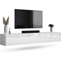 Planetmöbel TV-Schrank West TV-Board, Fernsehtisch 200 cm lang, TV-Lowboard (für Fernseher bis 55 Zoll, TV Schrank viel Stauraum, 2-St., sideboard hängend, Fernsehschrank 2x 100 x 30 x 37,5 cm) weiß