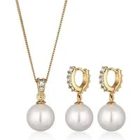 Elli Schmuckset Muschelkernperlen Weiß Glas Kristalle 925 Sterling Silber