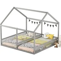 Flieks Kinderbett, Massivholz Einzelbett Doppelbett Hausbett 90x200cm 2 Liegefläche
