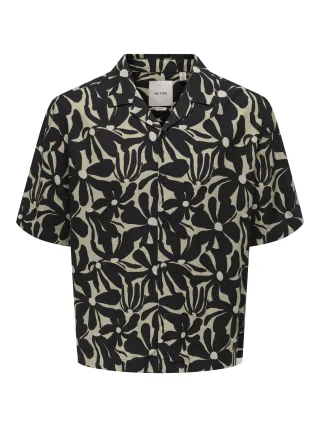ONLY&SONS - ONSHARVI RLX RESORT SS 041 AOP SHIRT Jet Black - Gr. - L