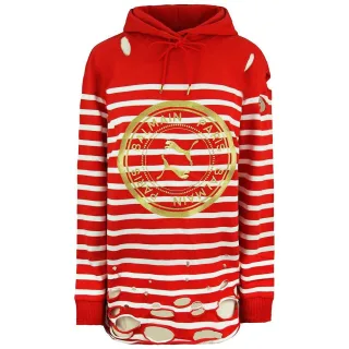 Puma x Balmain Damen-Hoodie im Distressed-Look in Rot und Weiß